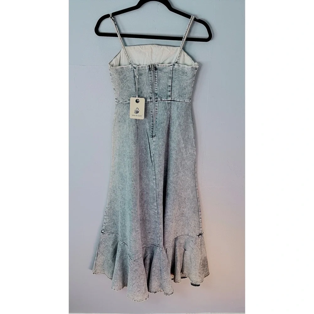 Mika & Gala Denim Maxi Dress NWT Size S Selfie Leslie Blue Jean Adjustable Strap - Picture 3 of 10